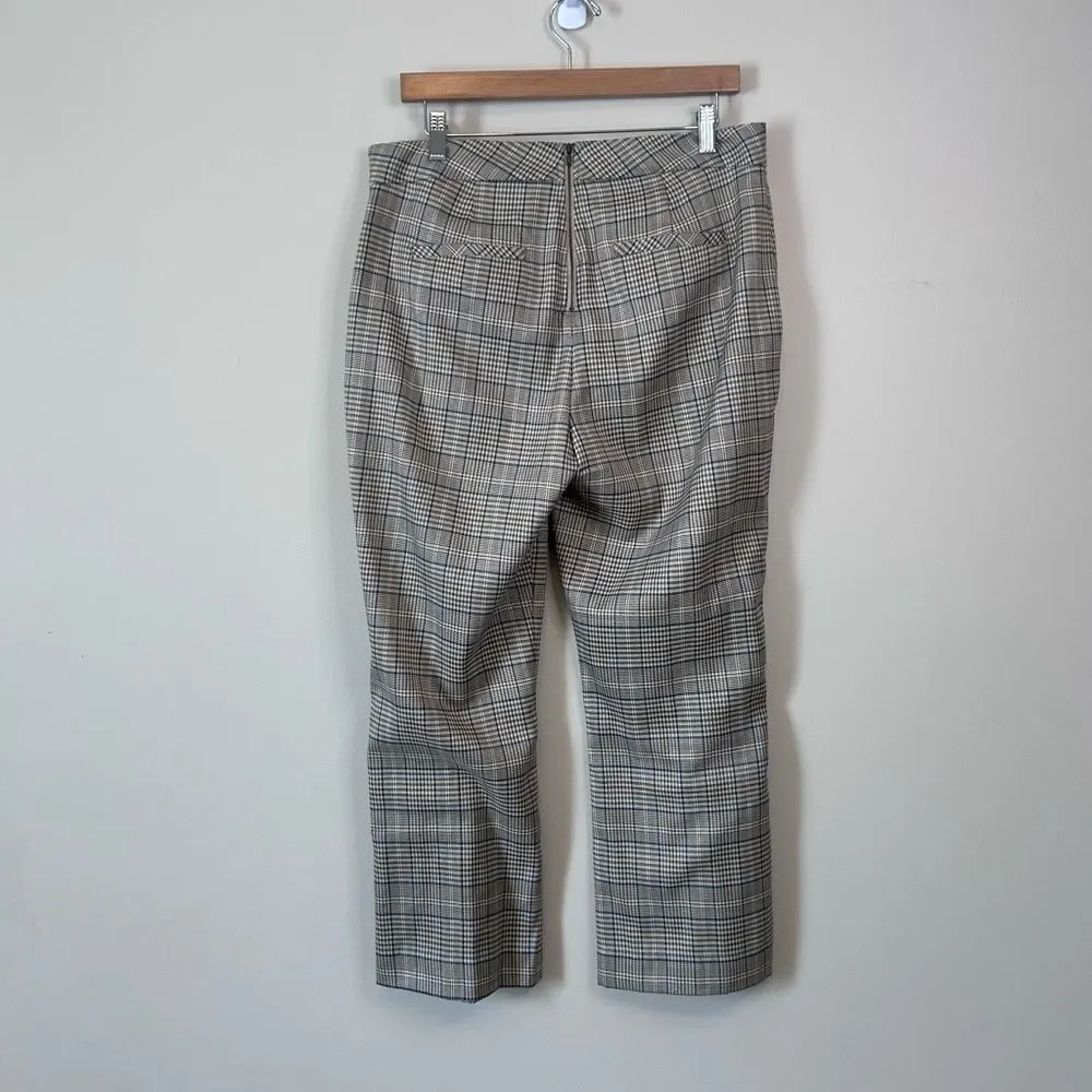 CAbi Tribute Khaki Blue Plaid Cropped Kick Flare Trousers Size 8